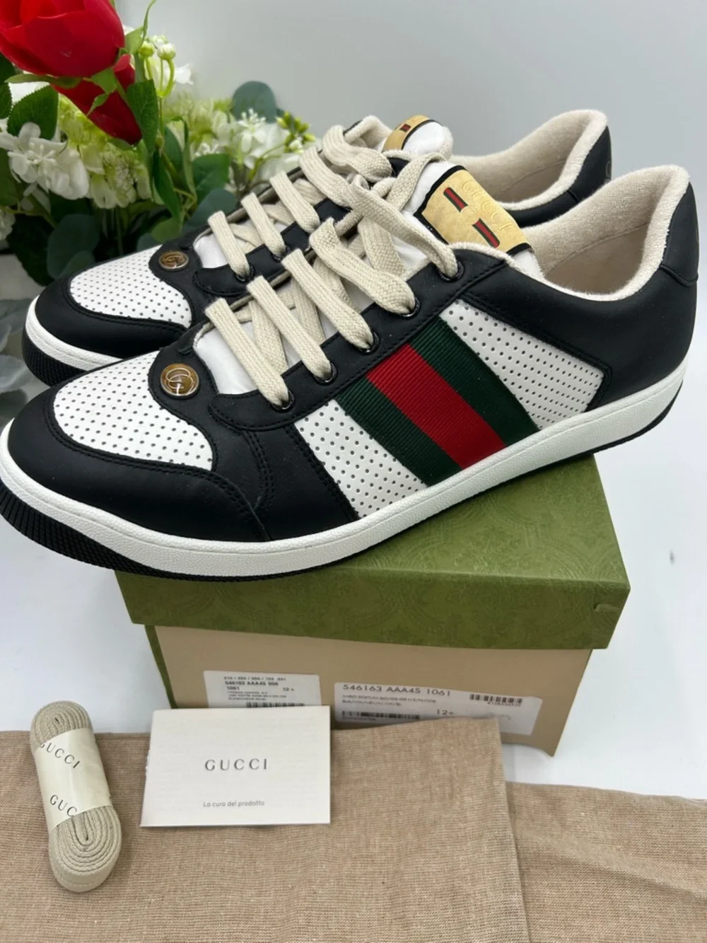 Men's Gucci screener web stripe leather sneakers size 12.5 fits 13 US